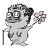 A 12-frame animated contact sheet of a cartoon pug character holding a four-leaf clover, displayed in grayscale with red accents on the flower.
