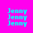 Pixelated cyan text "Jenny" repeats across four quadrants on a bright pink background with yellow horizontal bars in some sections.