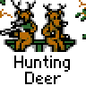 Animated contact sheet of 12 frames showing a pixel art hunting scene with deer characters and forest backgrounds, each frame labeled "Hunting Deer" below the icon.
