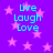 Purple background with pink stars and cyan text reading "Live Laugh Love" in four identical quadrants.