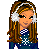 Animated contact sheet of a pixel art character with long brown hair wearing white earmuffs, blue sweater, and dark pants performing various poses including walking, snowflake effects, and text overlays.