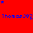 Red background with blue text repeating "ThomasJ87" and scattered blue stars in various sizes and positions.