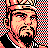 Pixelated 48x48 static icon of a historical figure with beard and crown, set against checkered background with red stripes.
