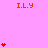 Pink background with repeated orange 'I.L.Y' text and red heart stacks of varying heights.