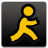Yellow pixelated figure with rounded head and limbs in walking pose on dark gradient background