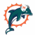 A pixelated Miami Dolphins logo icon with a dolphin mascot inside an orange circular frame on the left, and green text reading "Original Icons .com" on a dark green background on the right.