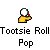 pixelated icons showing a yellow hand holding a white ball with red dot, each paired with text like "Tootsie Roll Pop" and numbered labels