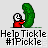 Pixelated character in red shirt holds green pickle, text reads Help Tick|e #1Pickle below.