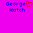 A static pixel art image with a bright pink background displaying two side-by-side text blocks in blue pixelated font, each reading "George Hatch" with a red heart symbol replacing the 'o' in "George" on the left block.