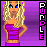 Pixel art of a blonde woman in a purple tube top with hands on hips, standing against a purple gradient background.