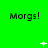 Green background with repeated 'Morgs!' text and animated white symbols changing across frames.
