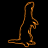 A pixelated brown line drawing of a standing figure with one arm raised, set against a solid black background.