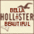 four with brown seagull silhouettes, heart outlines, and text reading BELLA = BEAUTIFUL in red above HOLLISTER branding