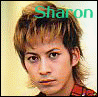 A sequence of animated frames showing a person with light brown hair and green text reading 'Sharon' above their head, transitioning from full face to star-shaped cutouts revealing background.