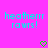 Pixelated cyan text 'heatherr !' on bright pink background with two green heart symbols below