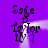 Purple background with four identical pixelated text blocks arranged in a square, each displaying 'Sage Taylor' and a stylized number 1, connected by white light trails.