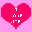 Two identical pink hearts on a light pink background with white text reading "I LOVE JOE!" inside each heart.