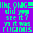 Pixelated text in bright green and pink on a purple background, repeating phrases like 'like OMG!!!' and 'did you see it?' with alternating red rectangular overlays.