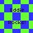 Pixelated text "Eddie" and "Rocks!" on a green-and-blue checkered background with shifting diamond patterns.