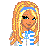 Pixel art character icon with blue and white striped top, gray pants, orange hair, and "Winter Babe" text on a transparent background.
