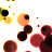 Animated contact sheet of a 48x48 pixel buddy icon showing repeated circular shapes and text changes across frames, with yellow/orange/red circles on white background and visible transparency artifacts.