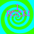 Four identical spiral-patterned with green and cyan concentric circles, each displaying pink text "I ROCK!" above a stylized 'R' character