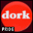 Red circular icon with white text 'dork' and black rectangle containing 'PRIDE' below, displayed in a of six identical