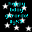 Black background with white stars and cyan text reading 'happy bday gerardo! ily!<3' repeated in a pattern