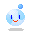 Pixelated blue sphere with white checkered pattern, red mouth, and two vertical blue eyes; small blue bubble floats above or beside it in different frames.