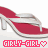 Red high-heeled flip-flop with white straps and a small heel, displayed in multiple positions