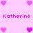 Pixelated pink heart shapes and the name 'Katherine' repeated in pixelated text on a light pink background.