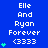 Blue background displays repeated text "Elle And Ryan Forever <3333" with varying numbers of cyan heart symbols on the left side.