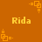 Pixelated orange background with repeating yellow text 'Rida' and small orange square patterns in corners.