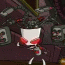 A cartoon character with a white face and red mouth appears in multiple , each showing slight variations in head position against a dark background