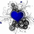 Blue heart symbol surrounded by gray and white splatter effects with black text phrases appearing sequentially across the image.