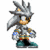 Pixelated character with silver spiky hair, teal shoes, and blue wristbands stands in a static pose while text below changes color.