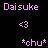 Pixelated text and symbols on a black background with light purple lettering, including 'Daisuke', 'chuu', 'I Love You', 'kiss', and heart shapes.