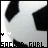 A pixelated black-and-white image of a soccer ball with partial text reading "SOCCER GURL" and "CER GURL"