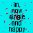 A static image with cyan background displaying repeated text "im now single and happy" in black pixelated font, scattered red pixel artifacts, and a solid gray rectangle on the right edge.