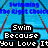 Pixelated swimming pool scene with blue water, red lane dividers, and dark diving boards under repeated 'Swimming' text.