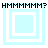 Four identical light blue square frames with white borders and central squares, each topped by black text reading HMMMMMM?