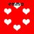 Red background with white pixelated hearts and black text reading 'emma' in four locations, some heart shapes blurred or distorted.