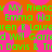 Pixelated green text on orange background with pink circular overlays, repeating names and phrases in a pattern