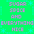 Pixelated text repeats 'SUGAR SPICE AND EVERYTHING NICE' in pink on a green background with blue star-like patterns.