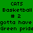 Green background with yellow highlighted sections displaying repeated text elements including 'CATS', 'Basketball # 2', and 'gotta have Green pride' in pixelated font.
