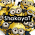 Animated sequence of yellow cartoon characters with goggles and blue overalls, each displaying 'Shakayot' text overlay in black rectangular boxes.