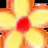 A static pixelated image of a yellow flower with orange accents and a red center, set against a black background.