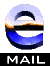 A 5x4 contact sheet of an animated AOL Instant Messenger buddy icon showing a blue and white stylized 'e' logo rotating through multiple angles with the word 'MAIL' below each frame.