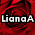 Red rose background with white text 'LianaA' over it, rainbow-colored heart with hands holding it, and a person with dark hair and a light top with text 'Taylor Laufner' below.