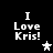Black background with white pixelated text "I Love Kris!" and a star symbol in four positions, where the rightmost stars alternate between white and gray